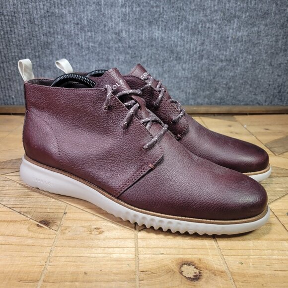 🔥 Cole Haan Boots Mens 8.5 M Oxblood Leather 2.Zerogrand Chukka Lace Up C34079 - Picture 1 of 16